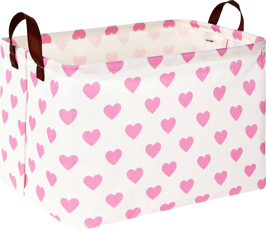 Rectangle Pink Heart Gift Basket,Girl Storage Basket,Pink Easter Basket,Kids Toys Bin for Playroo... | Amazon (US)