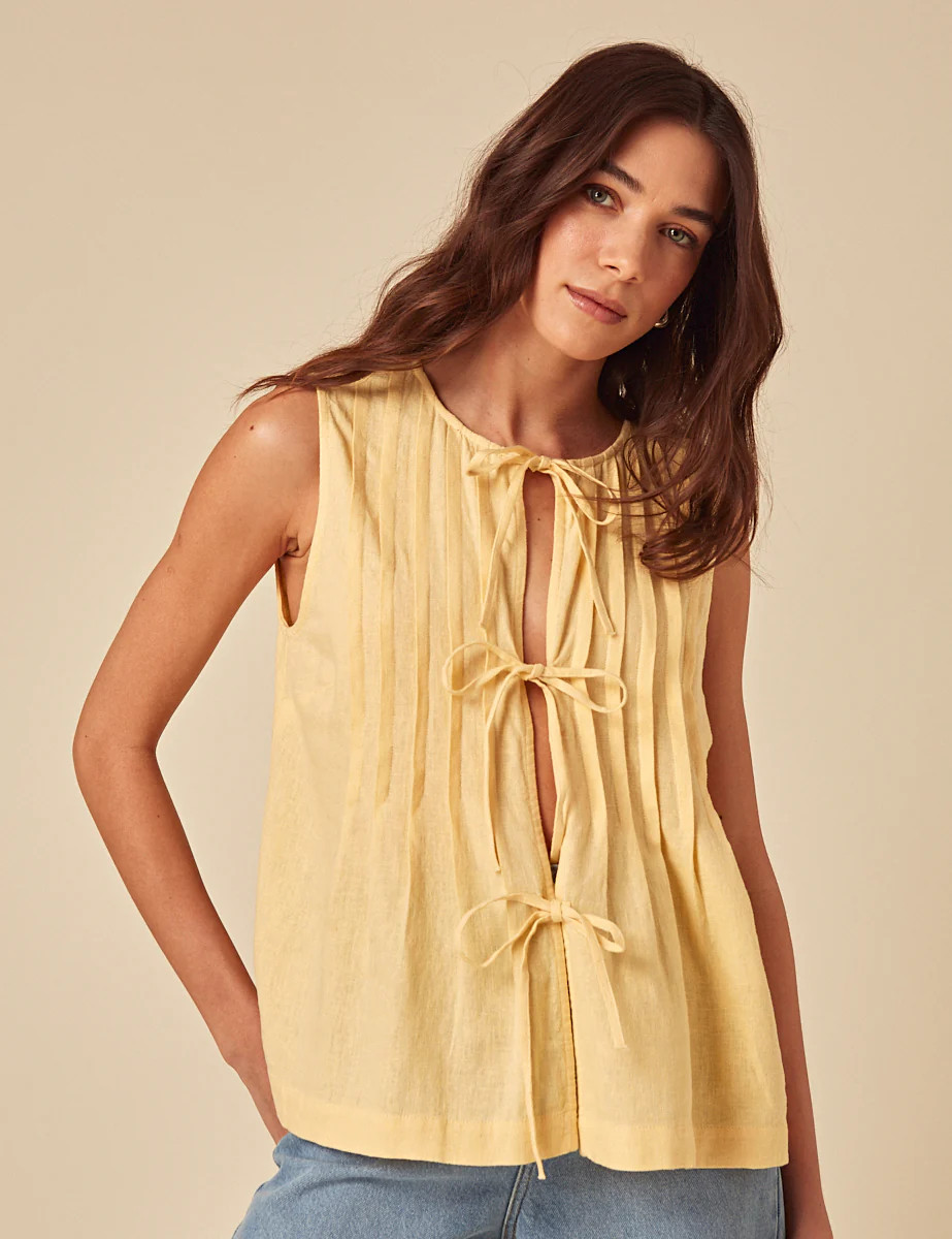 Butter Yellow Linen-Blend Tie Front Top | Nobody's Child