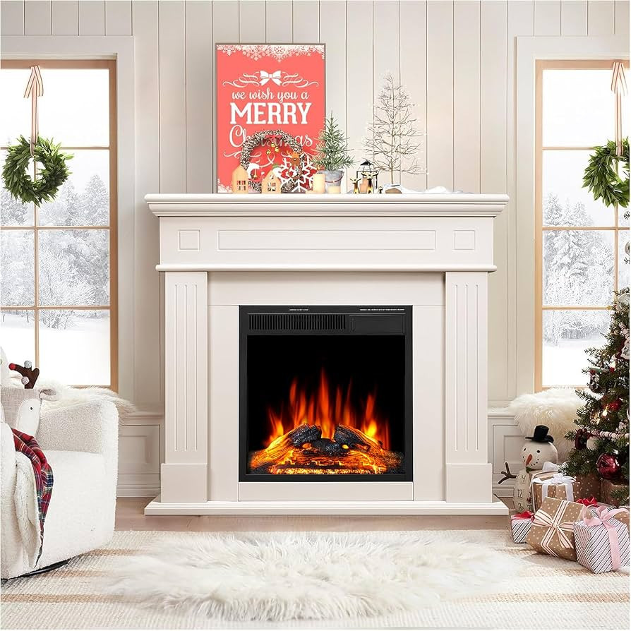 Electric Fireplace with Mantel Package Freestanding Fireplace Heater Corner Firebox with Log & Re... | Amazon (US)