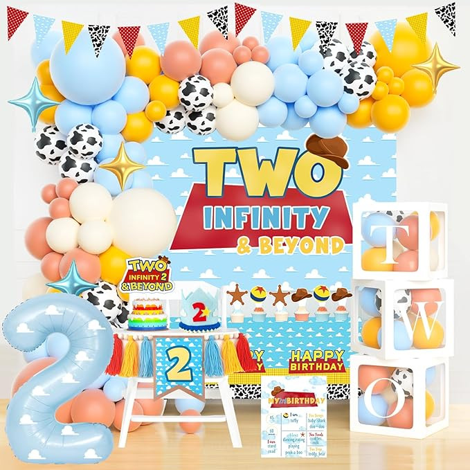 Two Infinity and Beyond Birthday Decorations, 140 PCs - Cartoon Toy 2nd Birthday Party Supplies w... | Amazon (US)