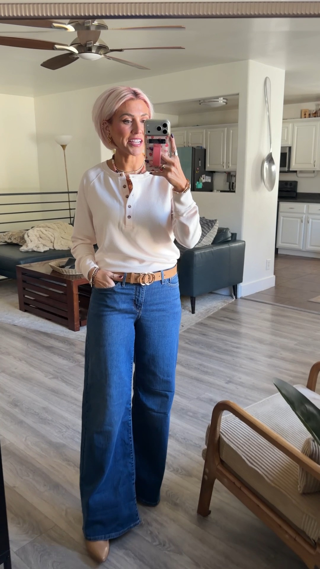 Brand new Levi’s 318 shaping jeans - they’re so so good! (Wearing the 28!) Top is the perfect long sleeve option to layer or not (small) 

 #LTKootd #LTKSaleAlert #LTKWorkwear