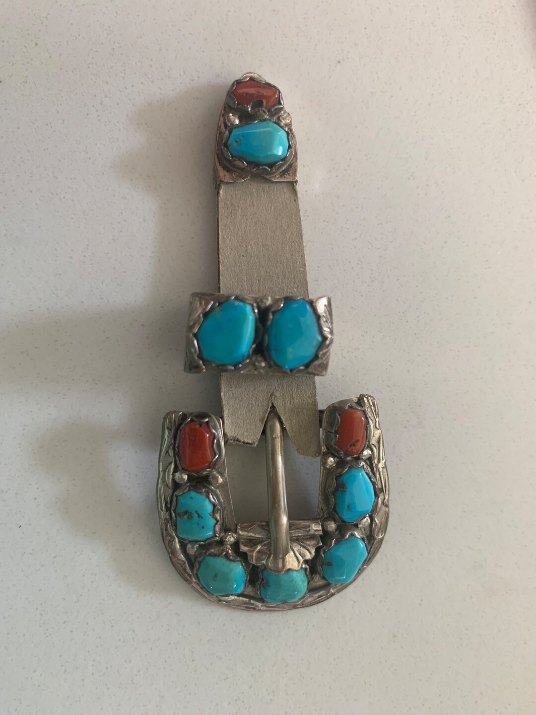 Small Vintage A. Cheama Buckle. Turquoise Coral and - Etsy | Etsy (US)