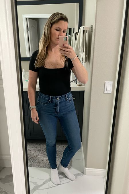 10/10 recommend this bodysuit and these jeans! The bodysuit has stretch and actually fits my longer torso without pulling! All denim is 25% off right now and the bodysuit comes in 3 colors!!

#LTKstyletip #LTKsalealert #LTKGiftGuide