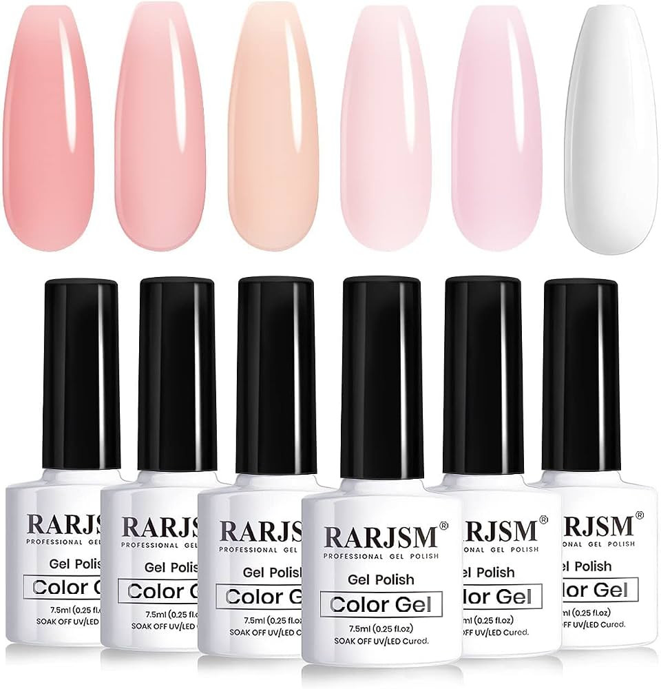 RARJSM Nude Gel Polish for French Manicure,Sheer Jelly Pink Gel Nail Polish Set of 6 Transparent ... | Amazon (US)