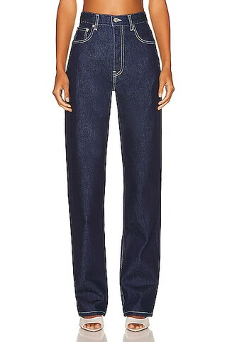 EB Denim High Rise Straight in Denim-Dark | FWRD 