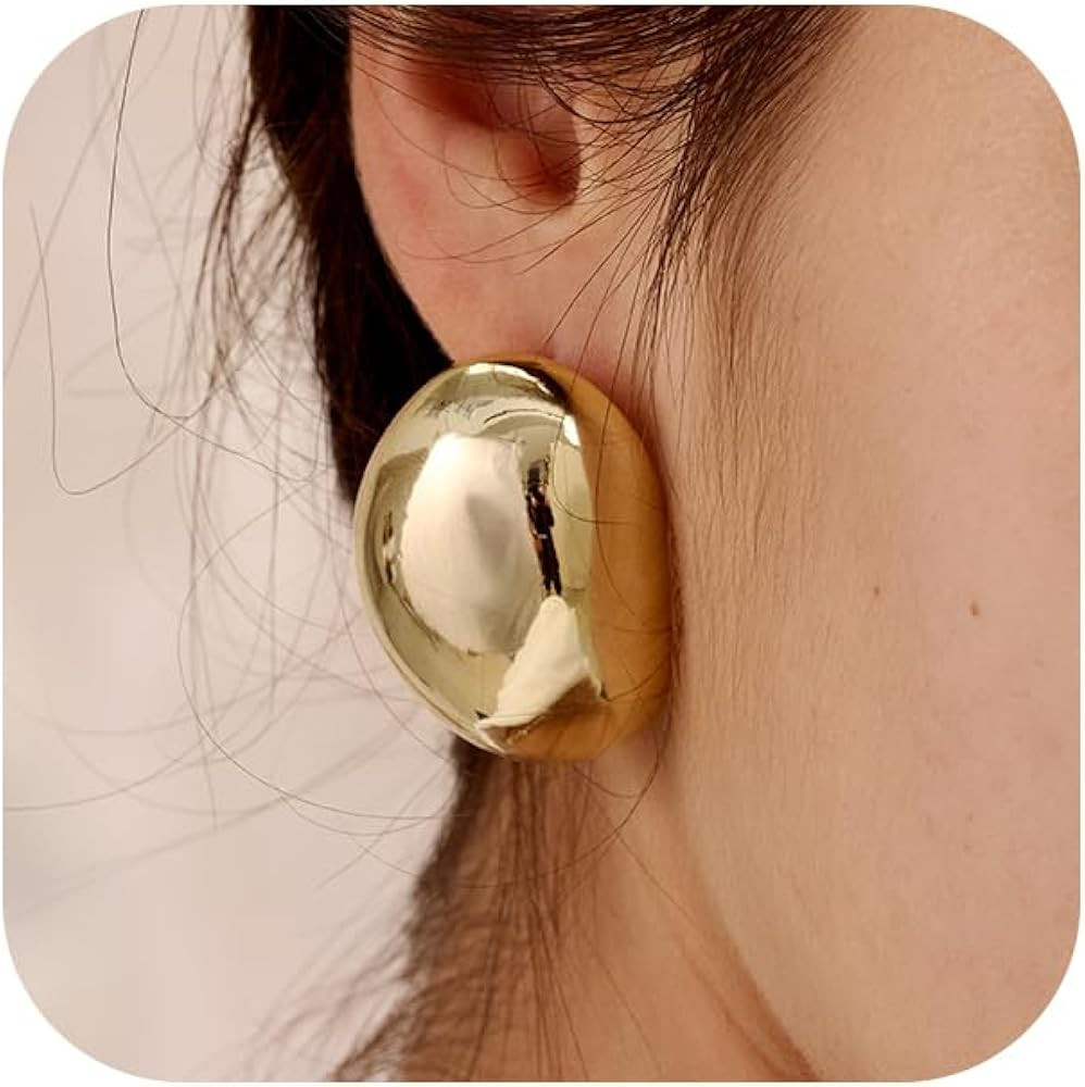 Risamil 2/3 Pairs Chunky Gold Hoop Earrings, 14K Gold Plated Teardrop Earrings Thick Oval Gold Ho... | Amazon (US)