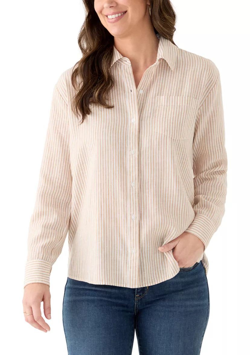 Women's Long Sleeve Linen Blend Boyfriend Top | Belk