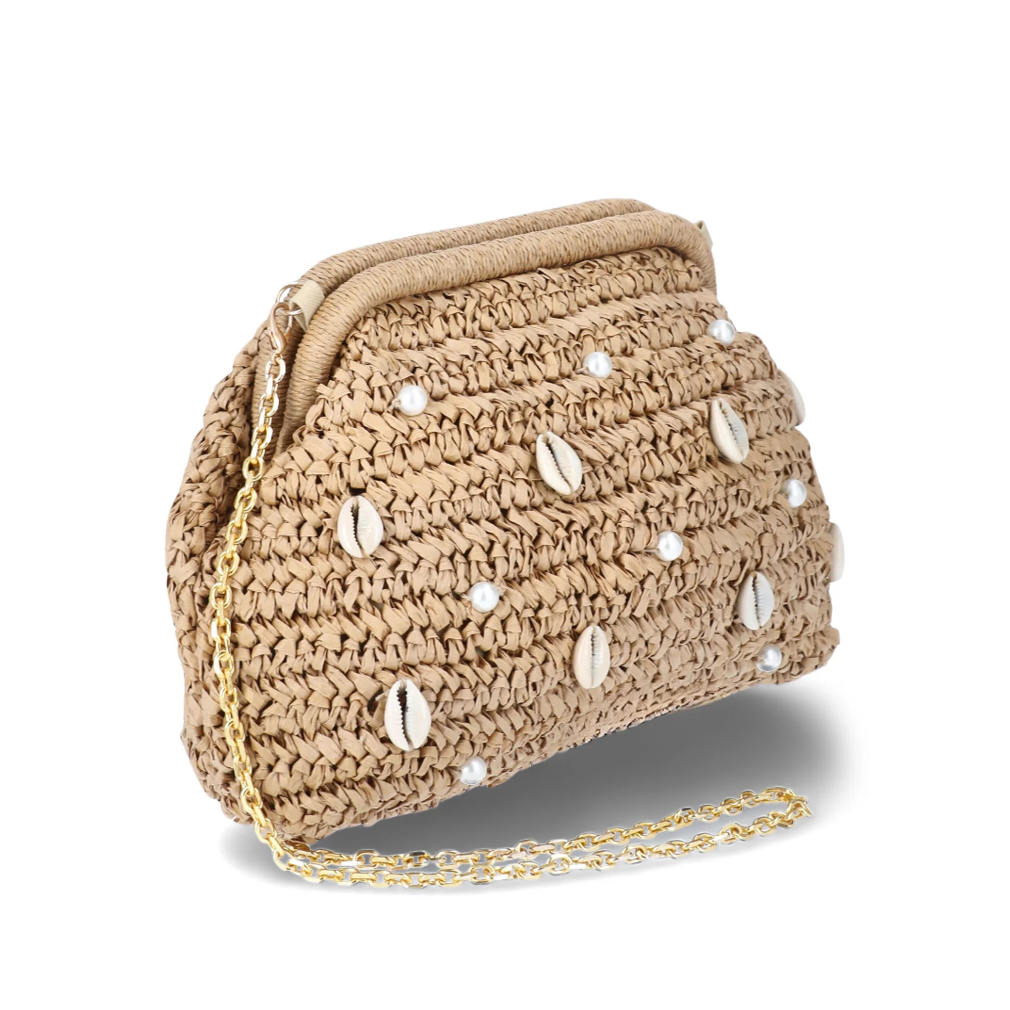 Time and Tru Women's Embellished Straw Frame Clutch Handbag, Natural | Walmart (US)