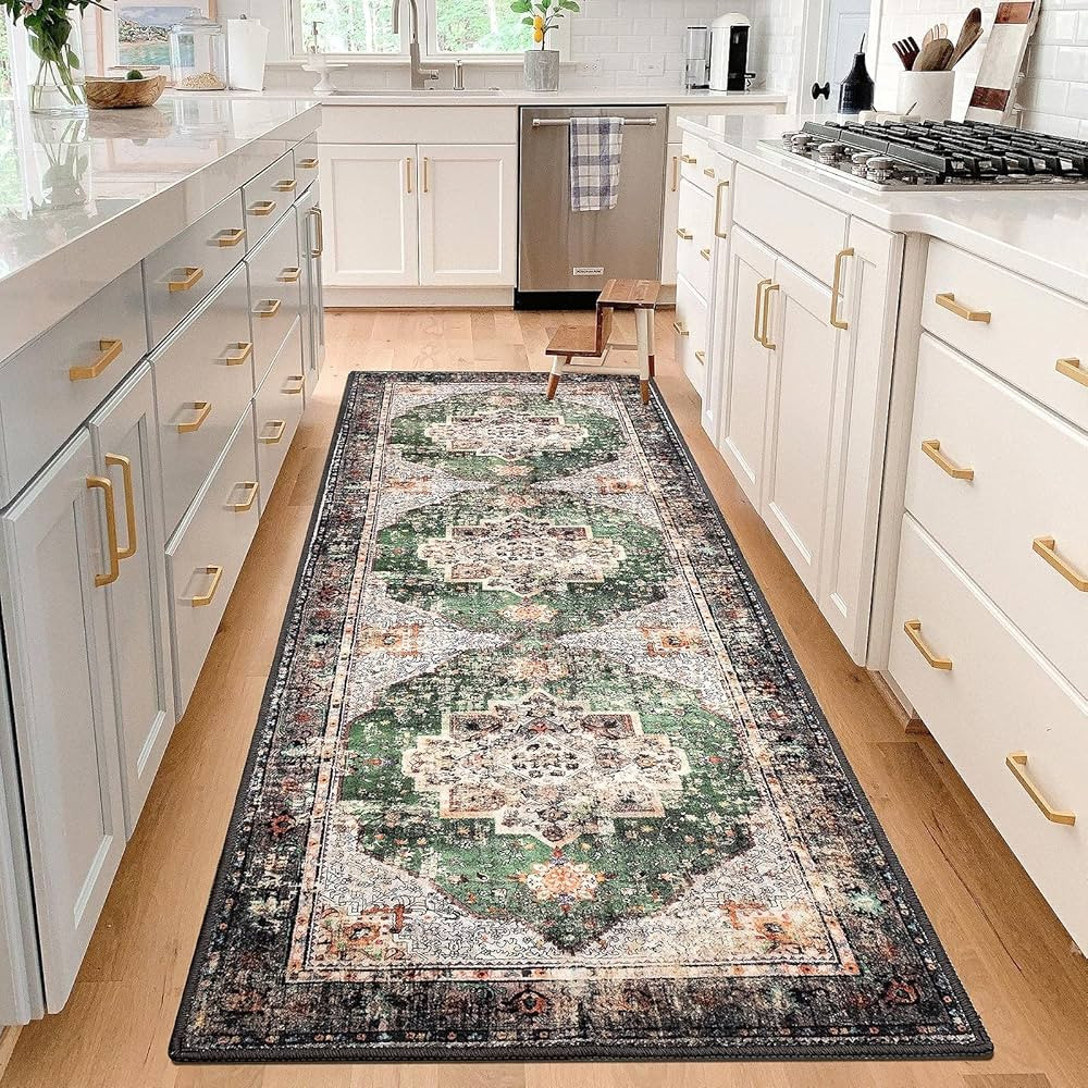 YesRug Washable Runner Rug 2x6 Green Boho Runner Rug for Entryway Hallway Kitchen Laundry Room Ba... | Amazon (US)