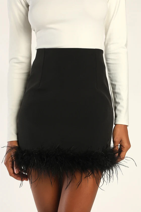 Celebratory Sweetie Black Feather Mini Skirt | Lulus