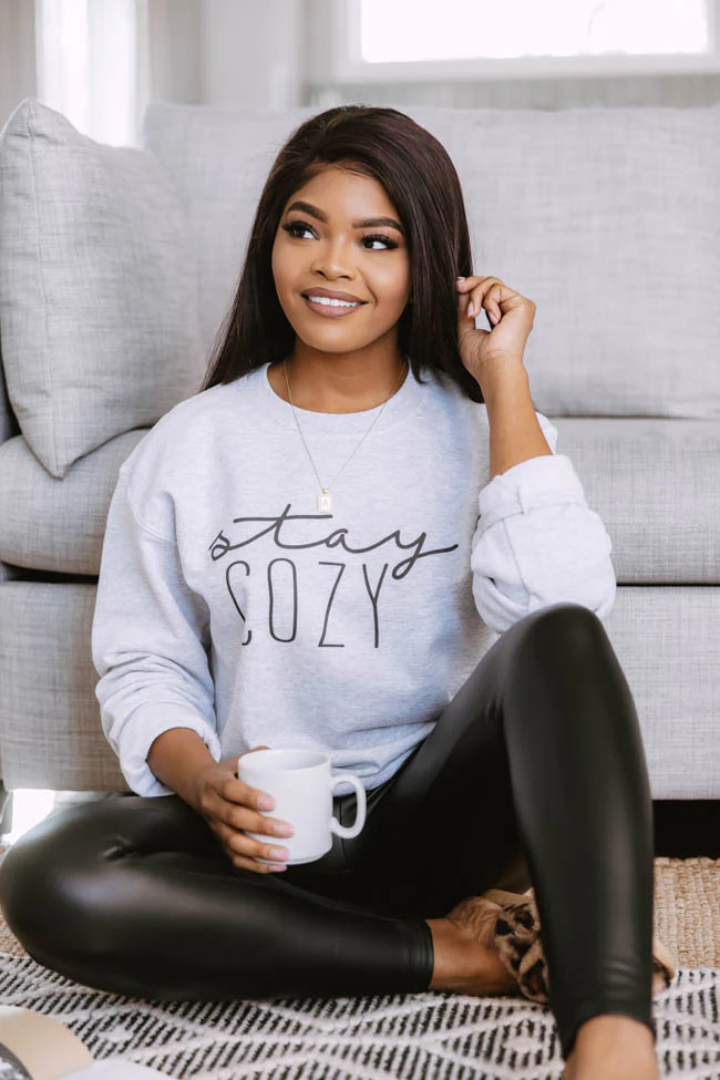 Stay Cozy Ash Graphic Sweatshirt | The Pink Lily Boutique