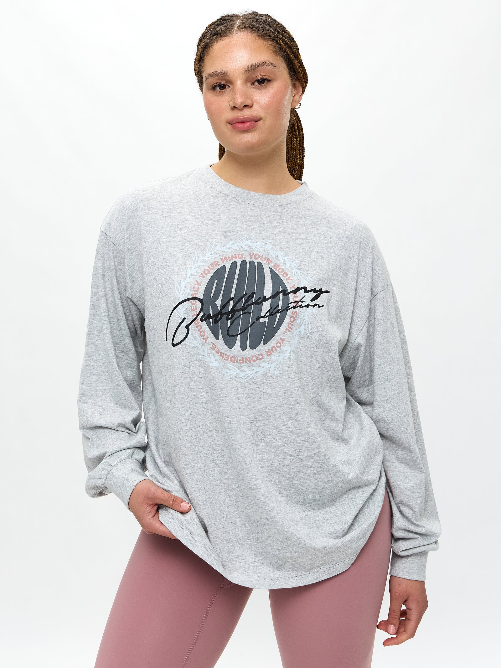 Build Long Sleeve Tee - Heather Grey | Buffbunny Collection