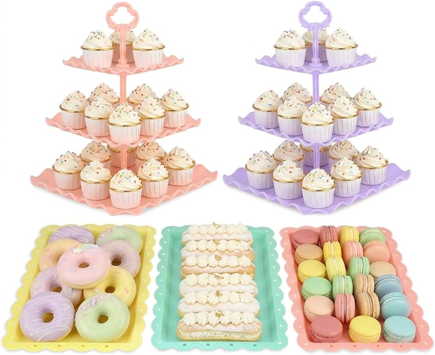 NWK 5 Piece Cake Stand Set with 2 x Large 3-Tier Cupcake Stands, 3 x Appetizer Trays, for Wedding... | Amazon (US)