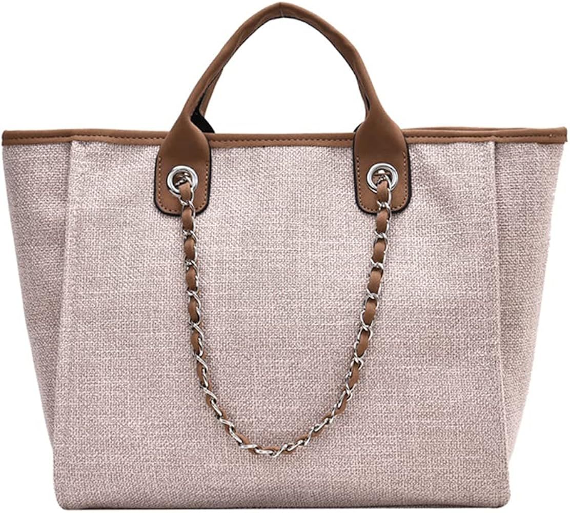 XACKWUERO Women Fashion Classic Canvas Bag Shoulder Handbag Tote Shopper Bag with Chain Shoulder ... | Amazon (US)