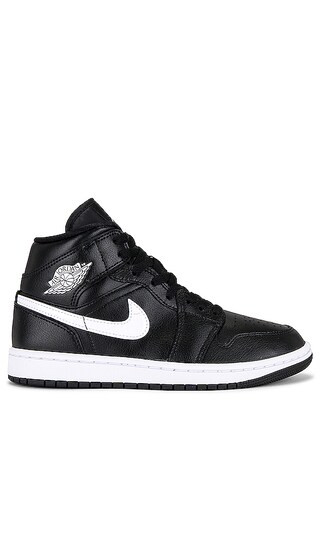 Air Jordan 1 Mid Sneaker in Black, White, & Black | Revolve Clothing (Global)