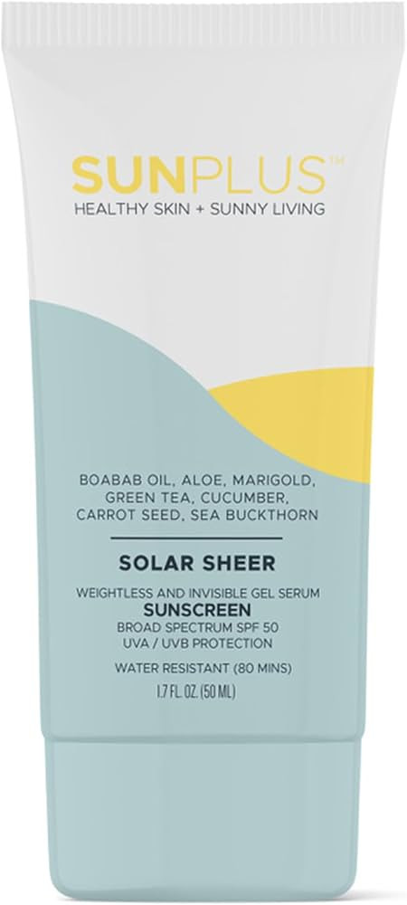 SUNPLUS Solar Sheer Sunscreen Gel SPF 50, Face, Invisible, Water Resistant | Amazon (US)