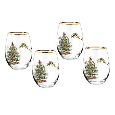 Spode Christmas Tree 19 Ounce Stemless Wine Glasses, Set of 4, 22 Karat Gold Rim - 19 oz | Target