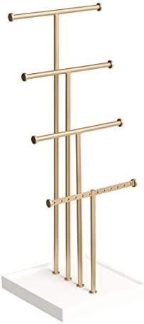 Amazon Basics Four-Tier Jewelry Tree Stand - White/Brass | Amazon (US)