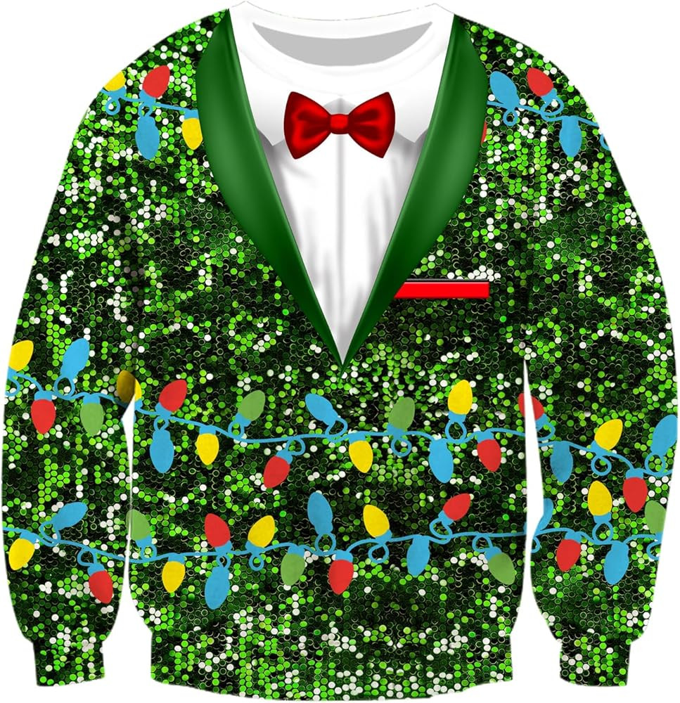Mens Ugly Christmas Sweatshirt Fake Two Pieces 3D Printed Funny Sweater Shirts Pullover for Xmas ... | Amazon (US)