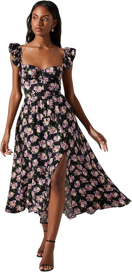 ASTR the label Women's Wedelia Sweetheart Bustier Ruffle Trim Midi Dress | Amazon (US)
