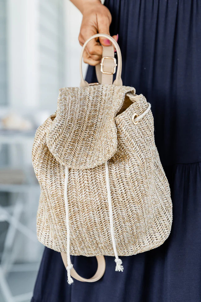 Away We Go Beige Woven Backpack | Pink Lily