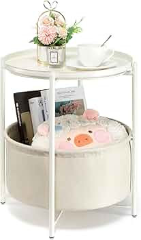 danpinera Round Side Table with Fabric Storage Basket, Metal Small Bedside Nightstand Removable T... | Amazon (US)