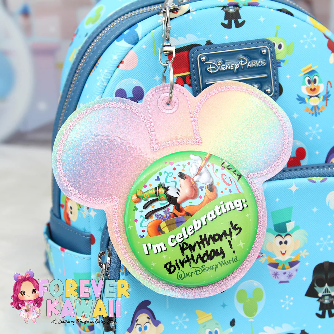 Pastel Rainbow Glitter Mouse Backer Keychain for 3” Celebration Buttons - Embroidered Badge Hol... | Etsy (US)