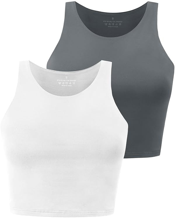 Workout Crop Tops for Women Cropped Racerback Halter Neck Shirts Sleeveless Yoga Tops Pack | Amazon (US)