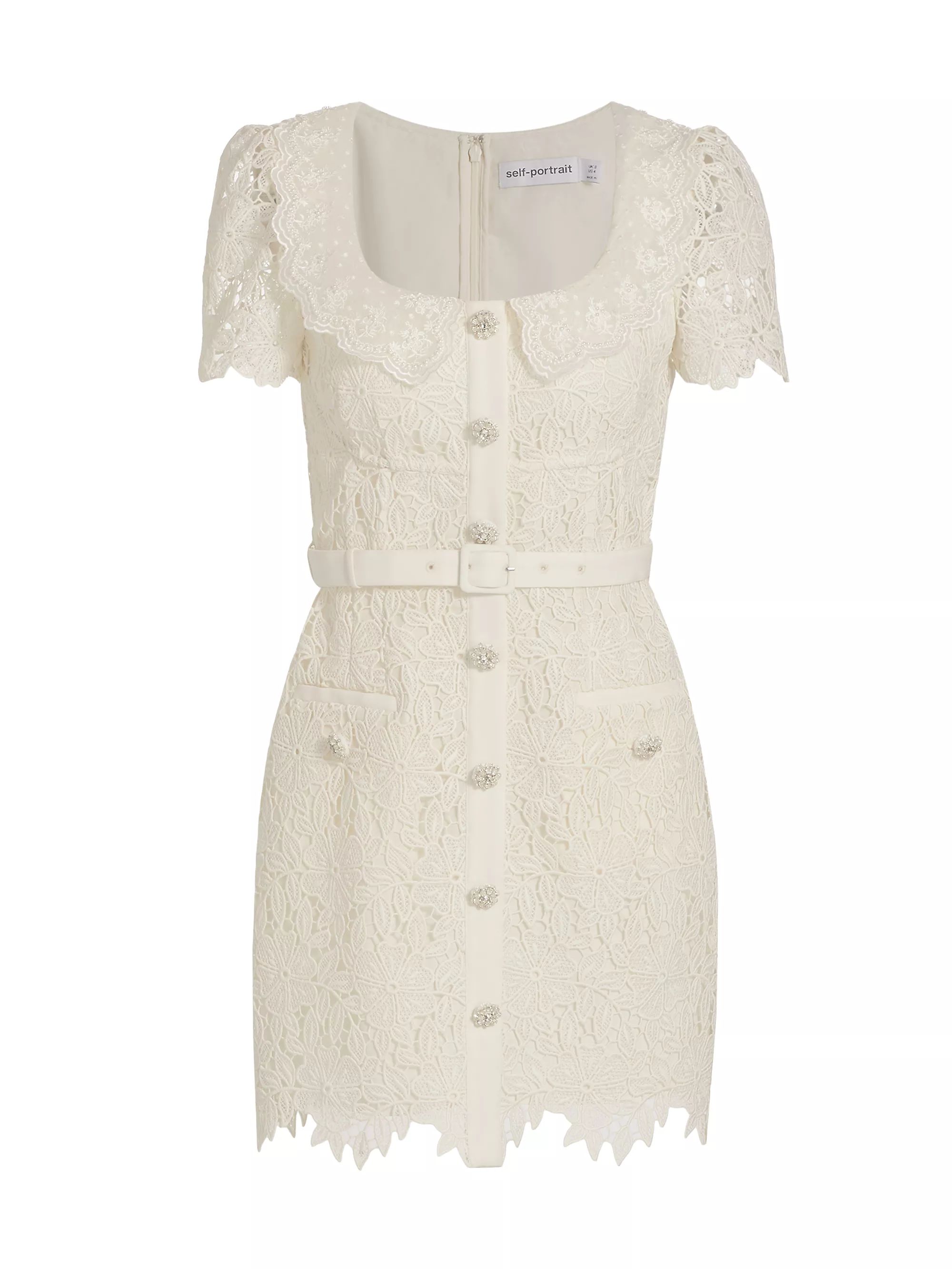 Guipure Lace Belted Minidress | Saks Fifth Avenue