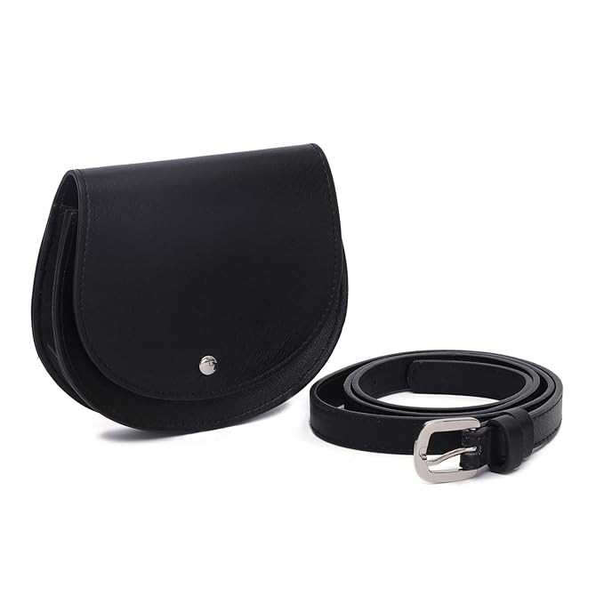 Fanny Pack Waist Pack Pouch for Women Small Purse Leather Belt Fanny Bag With Removable Belt (Bl... | Amazon (US)