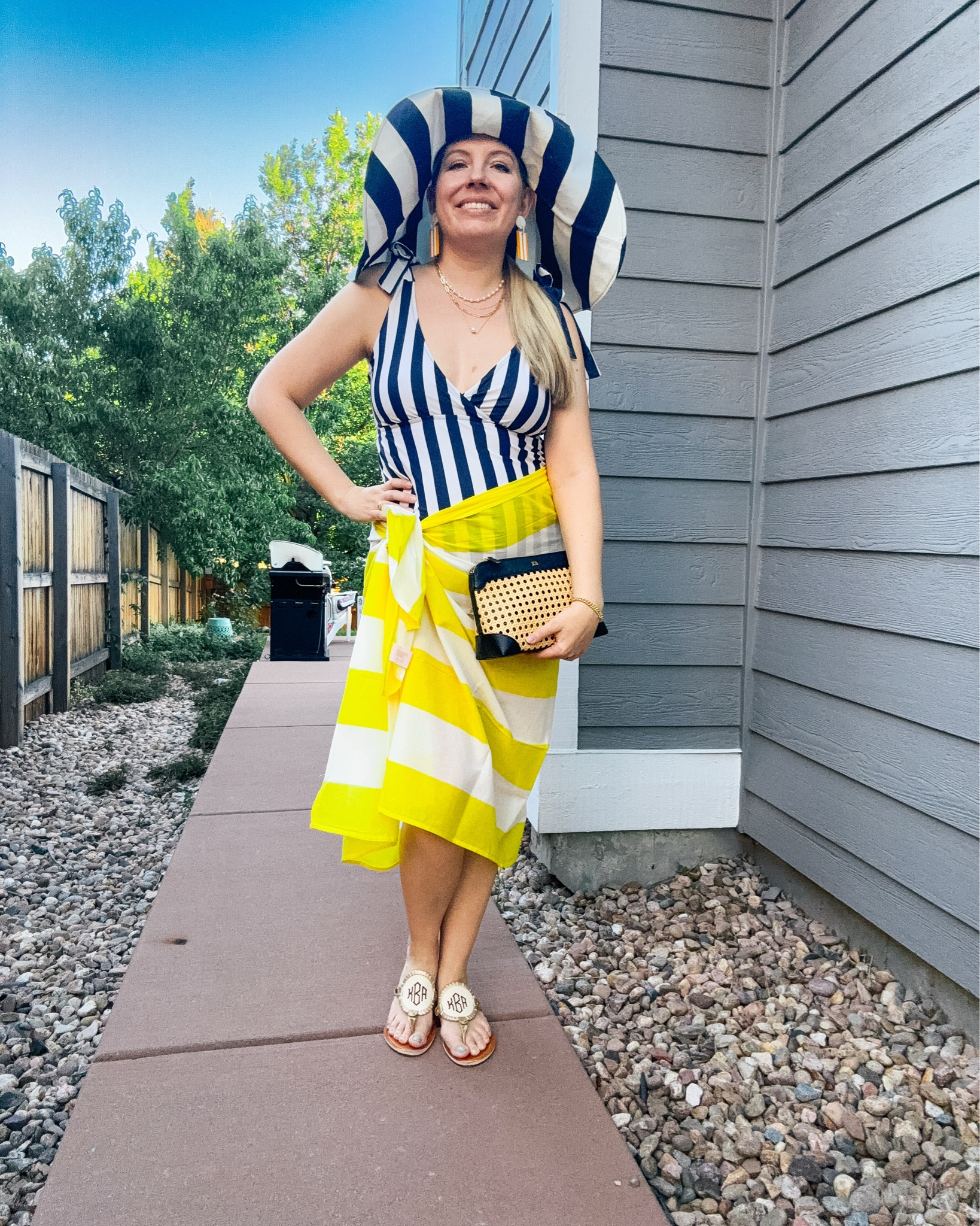 Look 13
Coastline Calling Capsule 

💛 💙 💛 💙 
Stripes on stripes on stripes.

Part of Coastline Calling—my summer capsule of maximalist resortwear, seaside nostalgia, and all the statement pieces you’ll want to pack (even if you’re just headed to your backyard).

Follow along for more daily looks, and save this for your next vacation mood board. Everything I can link is on LTK 💛

Suit - Pea in the Pod (other striped swim linked)
Coverup - Sunshine Tienda (linked)
Earrings - Sunshine Tienda (linked)
Hat - past season Anthropologie 
Necklace, rings & bracelet (all waterproof, Dillards) (linked)
Shoes - Marleylilly
Bag - Mark & Graham (linked)

#sunshinetienda #marleylilly
#CoastlineCalling #SwimStyle #RetroSwimwear #ResortStyle #MaximalistStyle #StripesOnStripes #SummerCapsuleWardrobe #NauticalInspired #VacationVibes #BoldSwimwear #ColorfulStyle #PoolsideGlam #VintageVibes #StyledForTheSun #BeachDayLook #SummerInColor #CoastalCool #PlayfulStyle #StatementSwim 

#LTKSeasonal #LTKSwim #LTKStyleTip