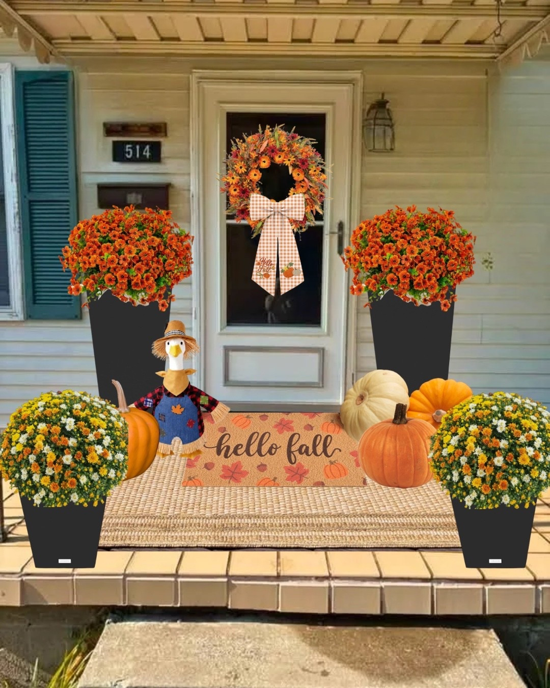 COMMENT SHOP FOR OUR FAVORITES! 

How to decorate a wide front porch for fall 🍂

A larger porch can feel overwhelming to decorate, so we like to start with the biggest pieces and layer in the fall details!

1. Start with a neutral outdoor rug, then add two tall planters beside the front door and two smaller planters near the steps to help fill the space.

2. Add mums to each planter for beautiful fall color.

3. Layer in a fall doormat, colorful fall floral wreath and a wreath sash to make the front door the focal point.

4. Finish with pumpkins and a scarecrow-themed porch goose for a fun, welcoming touch.

The key to decorating a wide front porch is using different heights and repeating decor throughout the space so everything feels full, balanced and intentional.

Shop our favorite fall porch decor, outdoor planters, wreaths, doormats, pumpkins and seasonal decorating finds right here on LTK! 🍁

#FallPorchDecor #FrontPorchDecor #FallDecorating #AutumnDecor #LTKHome

#LTKSeasonal #LTKHome #LTKSaleAlert