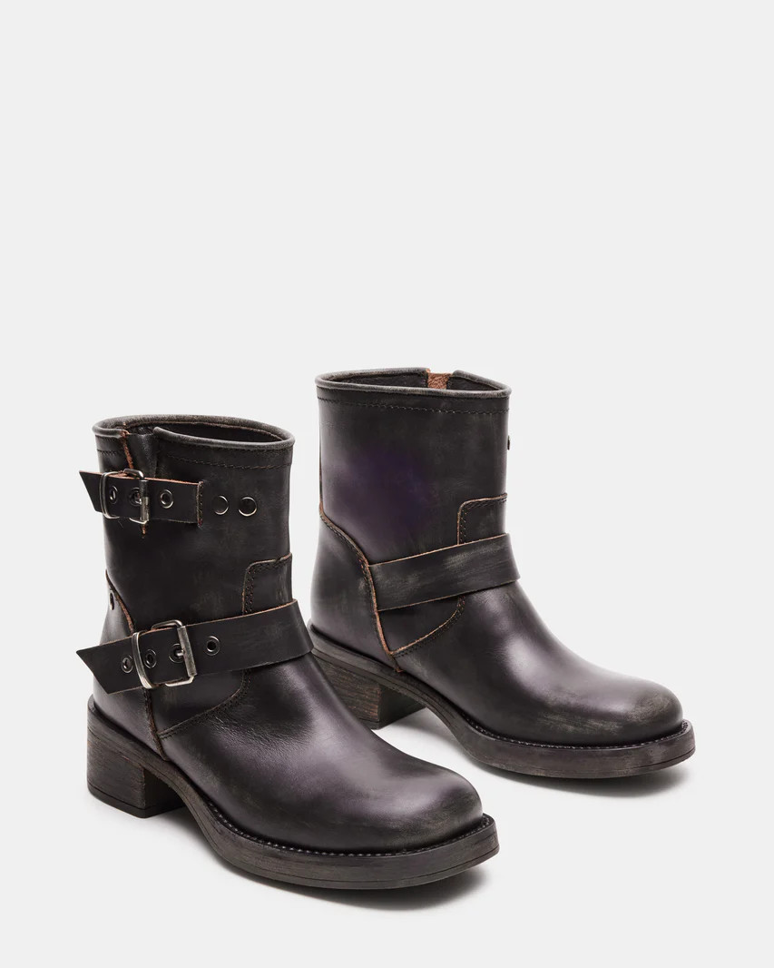 RAMPANT Brown Distressed Moto Boot | Women's Booties | Steve Madden (US)