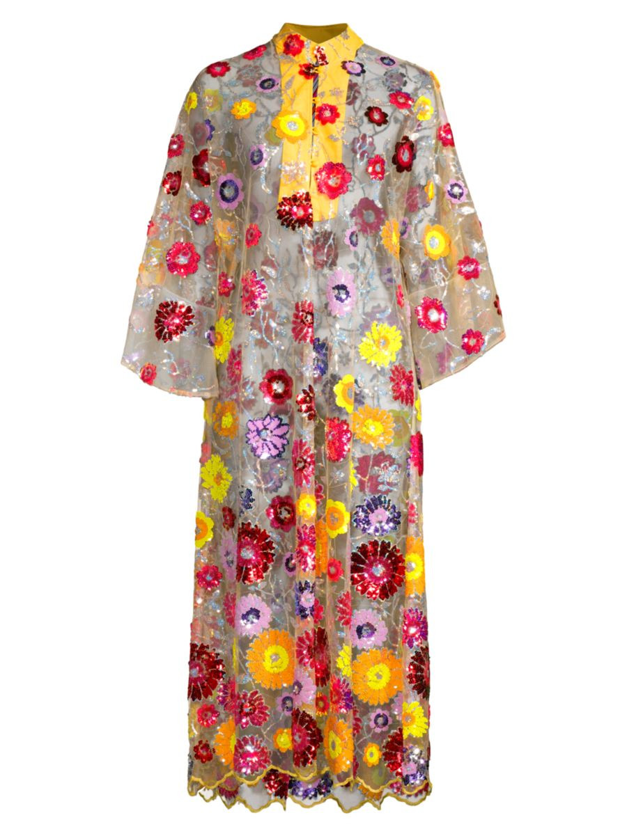Floral Sequined Mesh Caftan | Saks Fifth Avenue