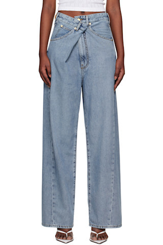 Blue Ines Fold Over Jeans | SSENSE