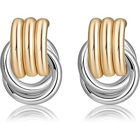 Chunky Small Knot Earrings Gold Silver Geometric Earrings for Women Dainty Gold and Silver Plated... | Amazon (US)