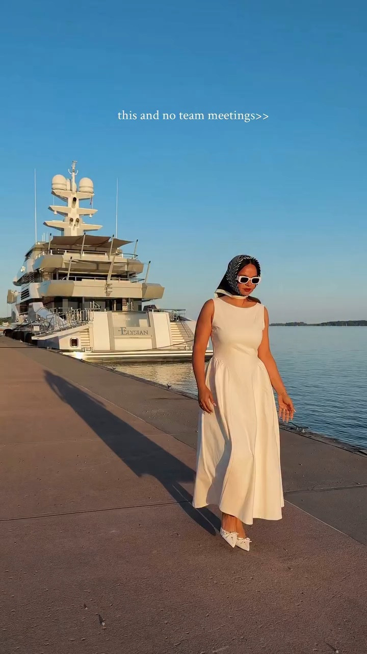 Serving old-money vibes in white linen & sunshine ✨
No meetings. Just moments.

Dress @dynamiteclothing 

luxury getaway · yacht life · minimalist fashion · timeless style · vacation aesthetic · sundown stroll · elegant outfit · soft glam 
#WhiteDressMoment #SummerOOTD #LuxuryStyle #YachtVibes #OldMoneyAesthetic #CoastalChic #ResortStyle #SunsetGlow #EffortlessElegance #TravelReel #FashionReel #OOTDReel #SlowLiving #StyleInspo