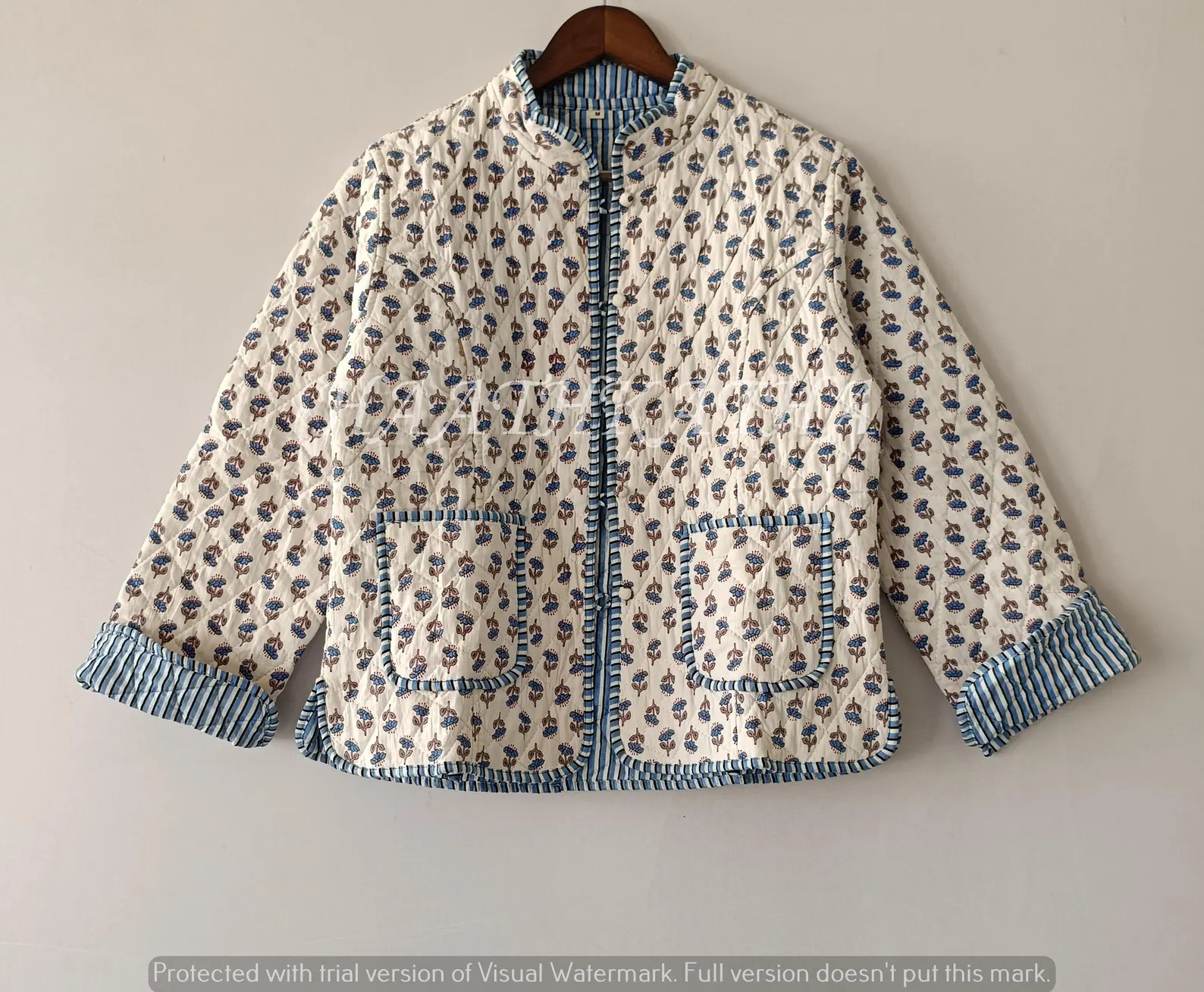 Block Print Quilted Cotton Jacket: Bohemian Floral Reversible Coat | Etsy (Global)