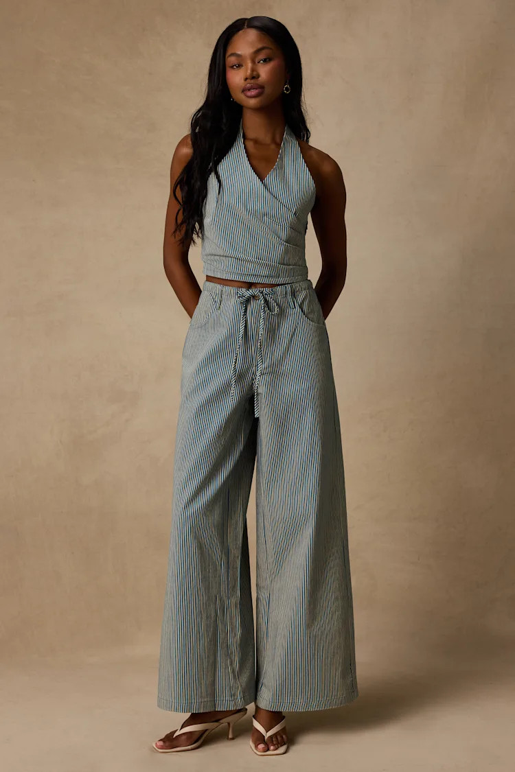 Ruby Blue Striped Cotton Wide-Leg Pants | Lulus