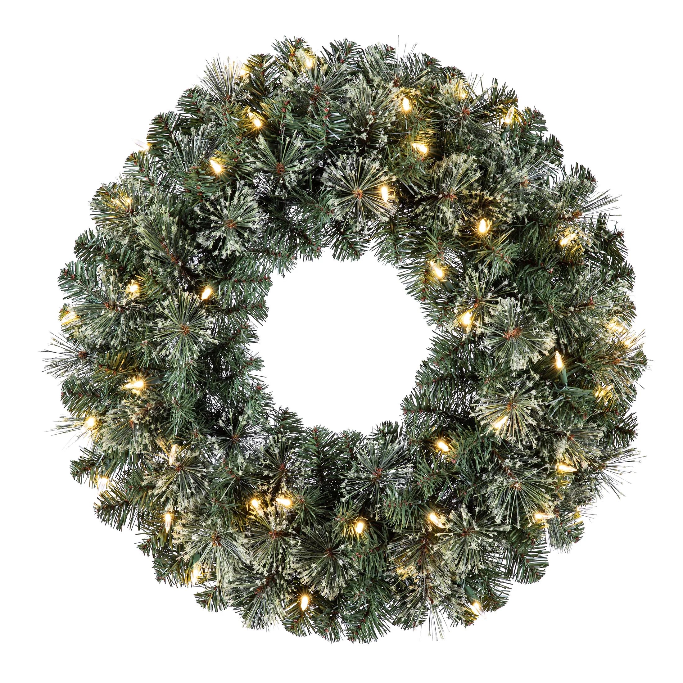 Pre-Lit Clear LED Liberty Pine Artificial Christmas Wreath, 24 in x 24 in, by Holiday Time | Walmart (US)