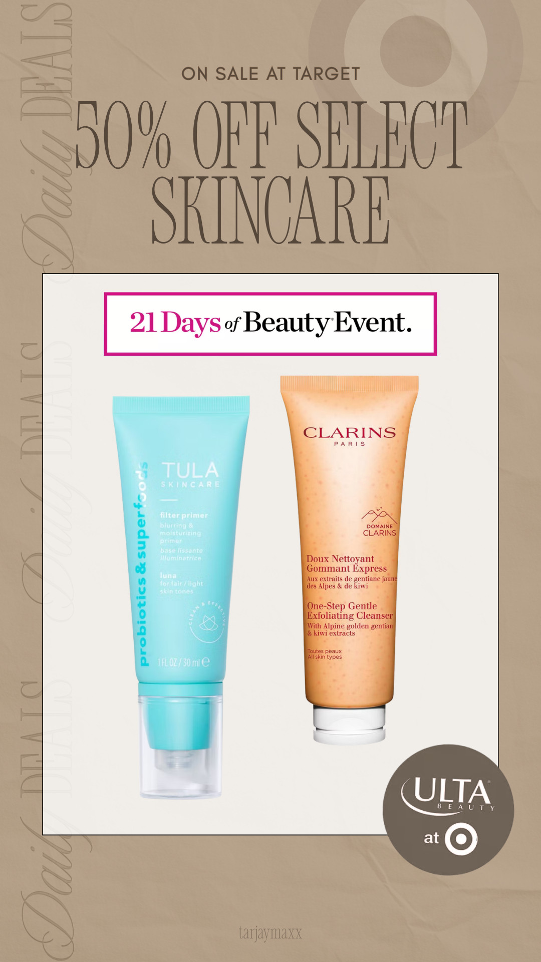 Today’s Ulta Beauty at Target deal is 50% off select skincare. The Clarins One Step Gentle Exfoliating Cleanser is such a classic exfoliating cleanser that leaves your skin feeling super smooth, and the Tula Filter Moisturizing & Blurring Primer is great if you like that soft blurred skin look under makeup.
spring outfits 2026, date night outfits, vacation outfits beach, easter basket stuffers, easter dress women, st patricks day outfit women, spring dresses, work outfits, business casual workwear, plus size fashion, target beauty sale, ulta beauty at target, skincare deals, tula skincare, clarins skincare 

 #LTKBeauty