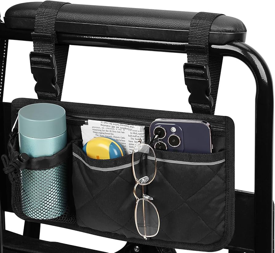Wheelchair Side Bag, Walker Pouch Bag w/Cup Holder, Water-Resistant Wheelchair Armrest Accessorie... | Amazon (US)