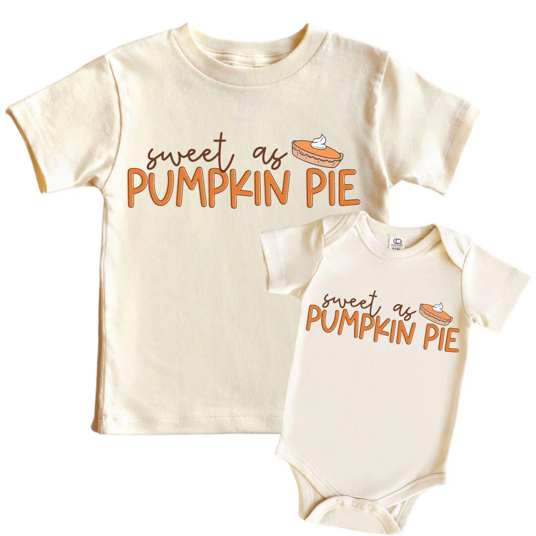Sweet As Pumpkin Pie Graphic Bodysuit & Kids Tee | Natural | Caden Lane