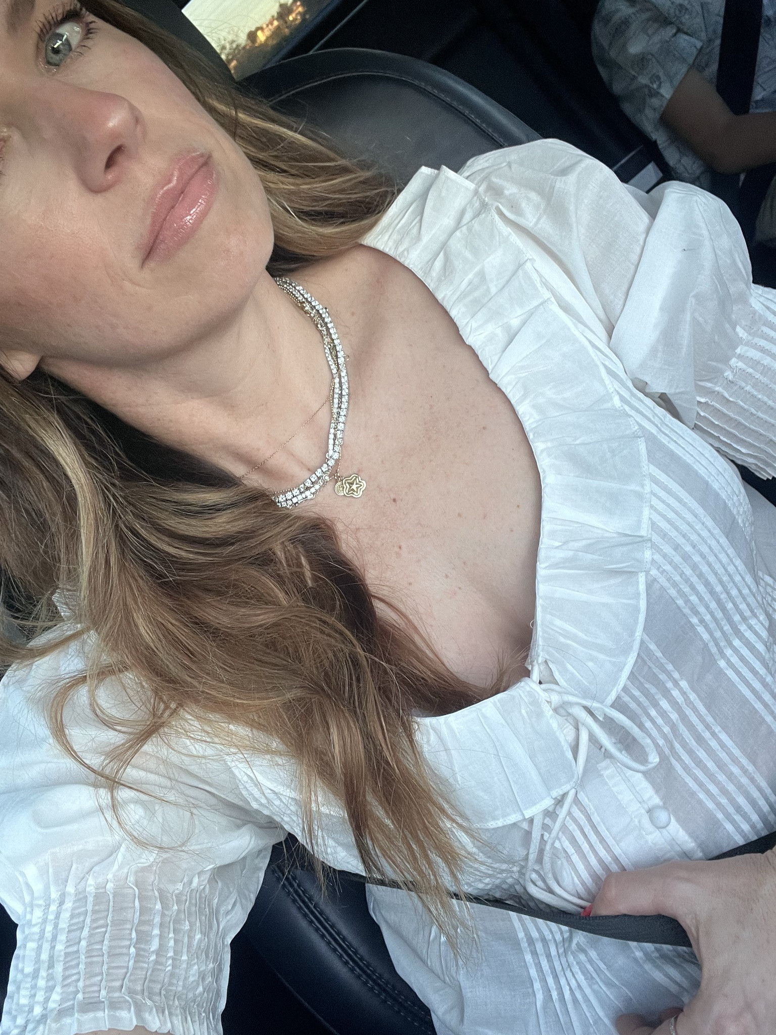 White summer top, feminine summer top, white lace top, stagecoach, tennis necklace, over 40 style 

#LTKFestival #LTKootd #LTKOver40