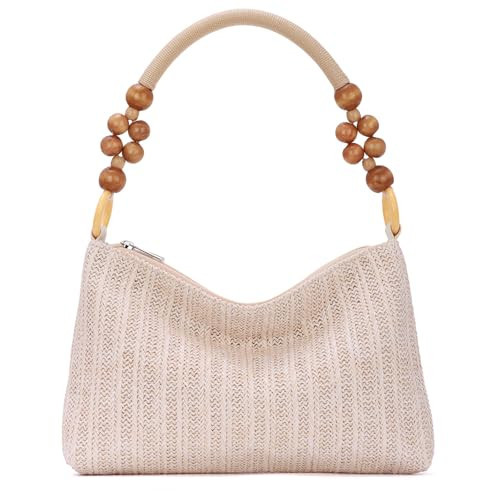 GOKTOW Raffia Straw Tote Bag - Summer Boho Beach Purse with Fixed-Length Handles, Woven Shoulder Bag for Vacations | Amazon (US)