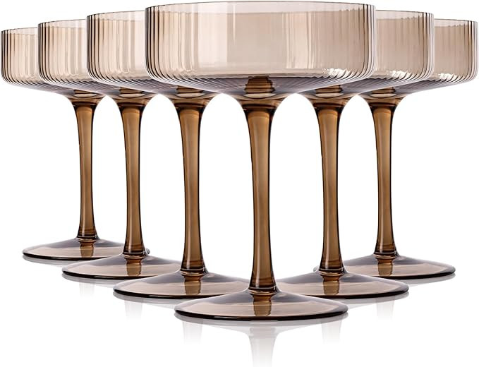 Smokey Sand 'Vintage Art Deco' Coupe & Ribbed Martini Glass Set of 6 in Gray | Amazon (US)