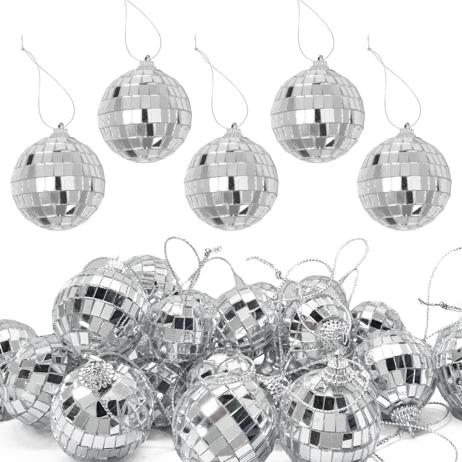 Hordion 20Pcs Disco Ball Decoration, Small Hanging Disco Balls Ornaments Silver Mirror Ball Cake Topper for Party Wedding Dance Music Festival(1.2 Inch) | Amazon (US)