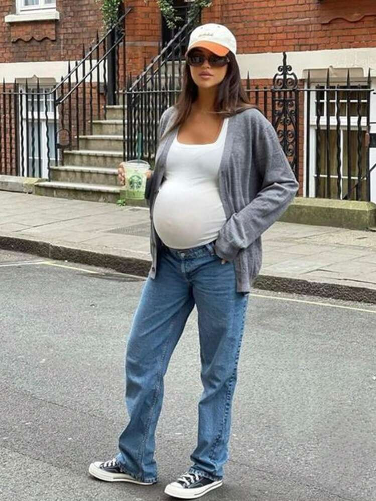 CHICINOW Maternity Sleeveless Top With Scoop Front And Back Neckline Tank-Tops, Before During Aft... | SHEIN