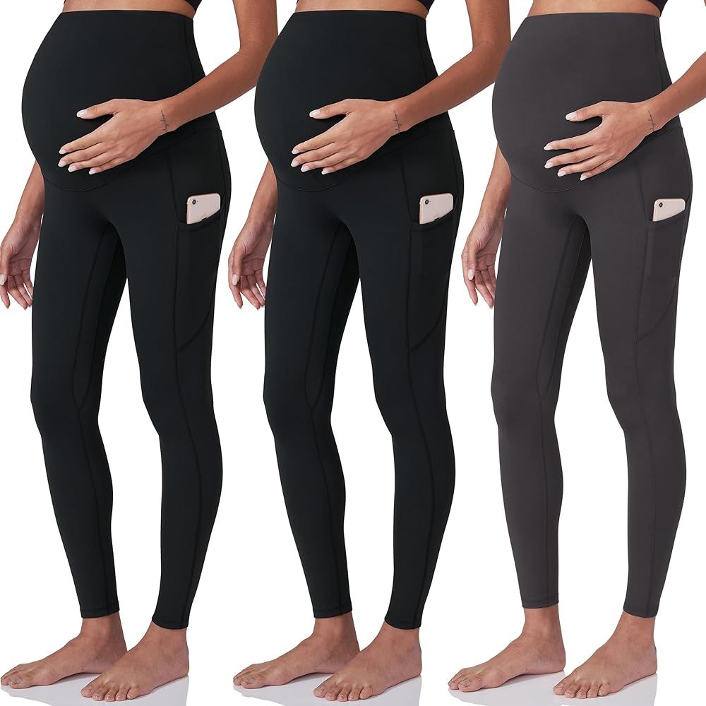 POSHDIVAH 3 Pack Women's Maternity Workout Leggings Over The Belly Pregnancy Yoga Pants with Pock... | Amazon (US)