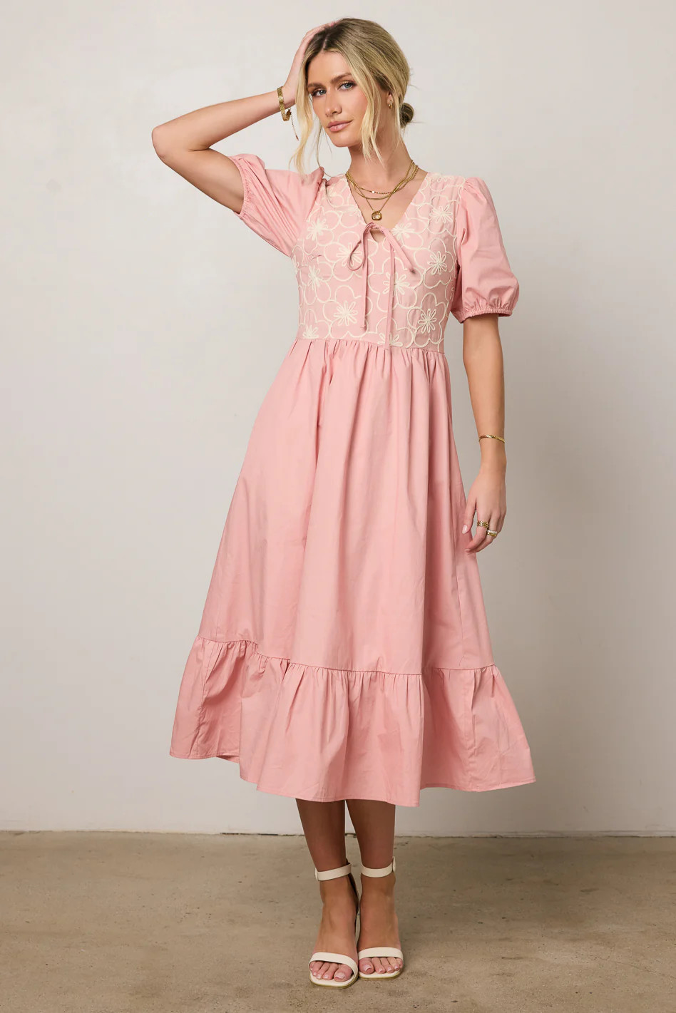 Jozette Floral Midi Dress in Pink | Böhme US